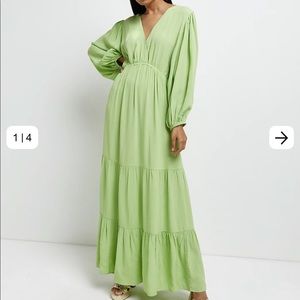 River Island Green Lime Tiered Maxi Dress NWT